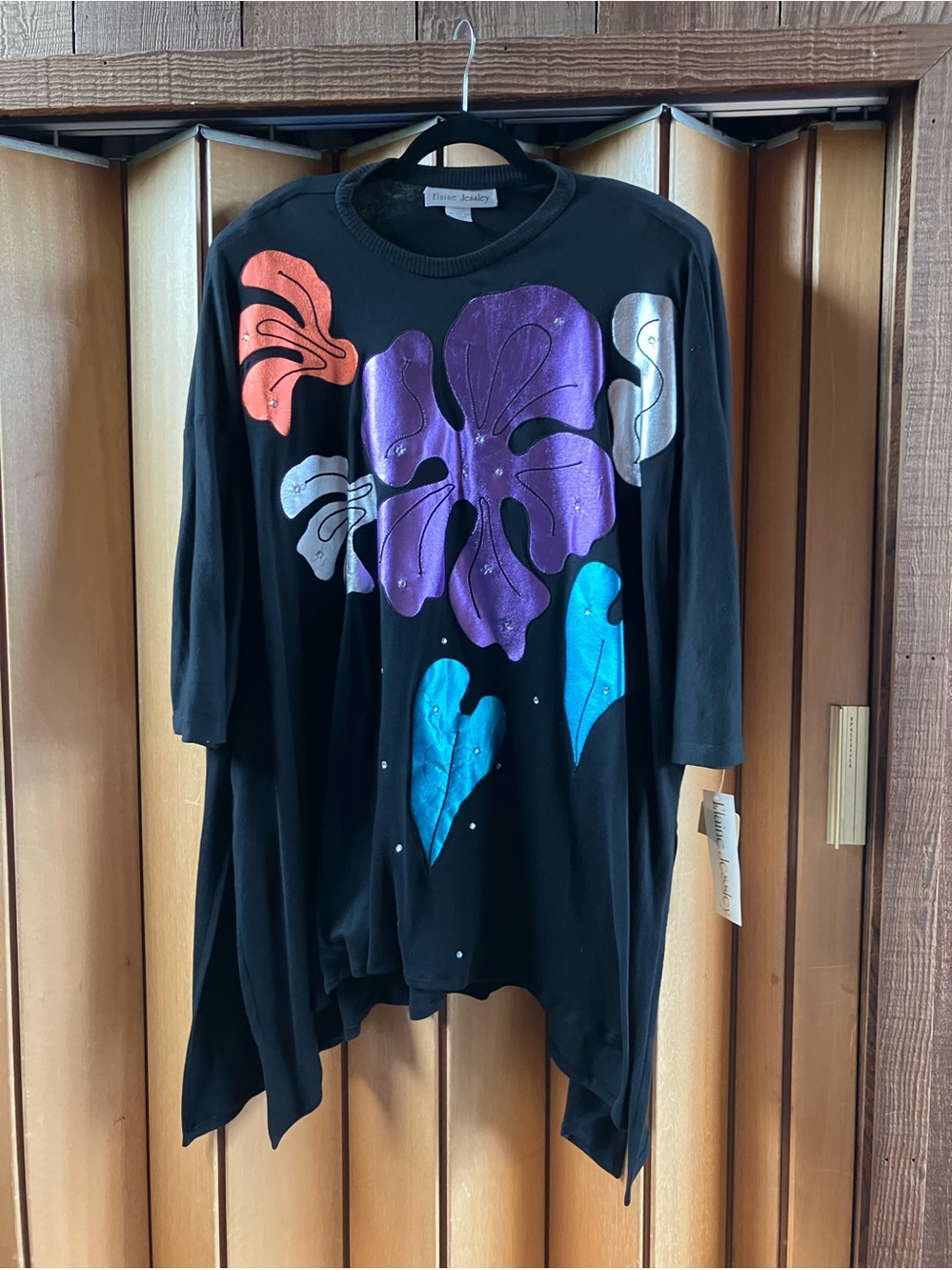 Rare Vintage Find - 80s Elaine Jessley Shoulder Pads Artsy Appliqué Tunic Top